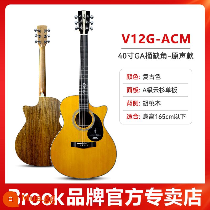 Brook nhạc sĩ thời đại Brook guitar V12 dân gian đích thực chính thức cửa hàng hàng đầu 36 inch bề mặt veneer s25 - [V12-Bảng đơn] 40 inch khía góc màu cổ điển