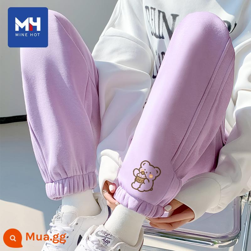 Quần nhung Tangshi MH dành cho nữ xuân thu đông 2024 mới phong cách hot Quần legging trắng nhạt thể thao giản dị quần cotton dày X - [Phong cách xuân thu] Màu tím (chỉ số dưới bên trái phía trước quần tráng miệng)