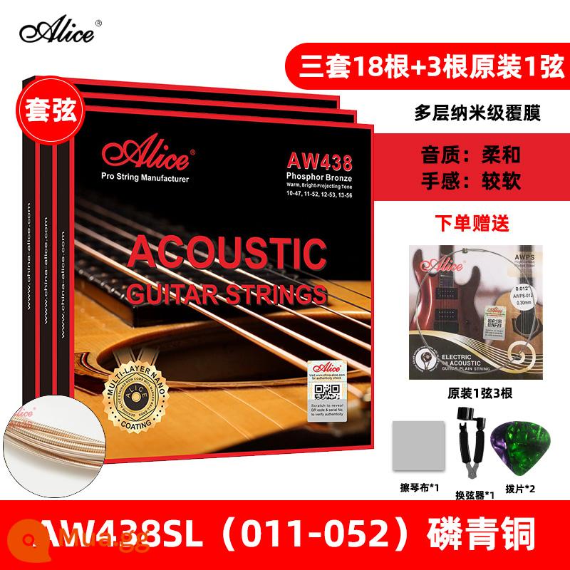 Alice Alice dân gian dây đàn guitar acoustic đồng lân quang aw436 một bộ phụ kiện hoàn chỉnh phủ chống gỉ 1 xuan dây - AW438SL tráng [011-052] ba bộ + 3 dây 1 cùng kiểu