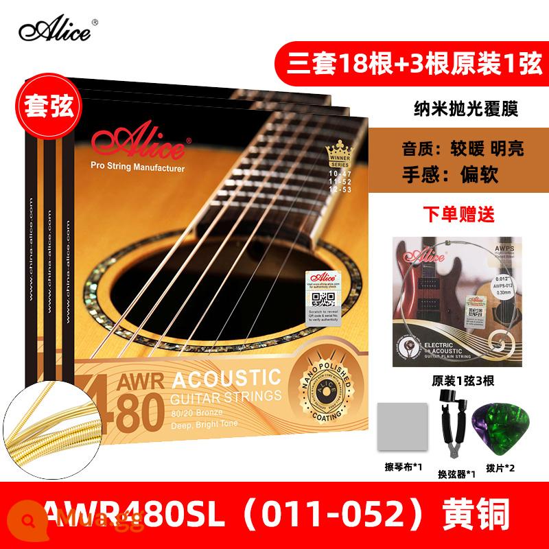 Alice Alice dân gian dây đàn guitar acoustic đồng lân quang aw436 một bộ phụ kiện hoàn chỉnh phủ chống gỉ 1 xuan dây - AWR480SL phủ [011-052] ba bộ + 3 dây 1 cùng kiểu