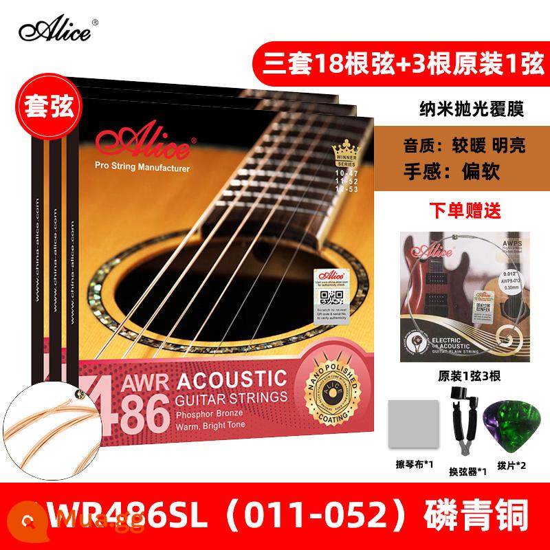 Alice Alice dân gian dây đàn guitar acoustic đồng lân quang aw436 một bộ phụ kiện hoàn chỉnh phủ chống gỉ 1 xuan dây - Lớp phủ AWR486SL [011-052] ba bộ + 3 1 dây cùng kiểu