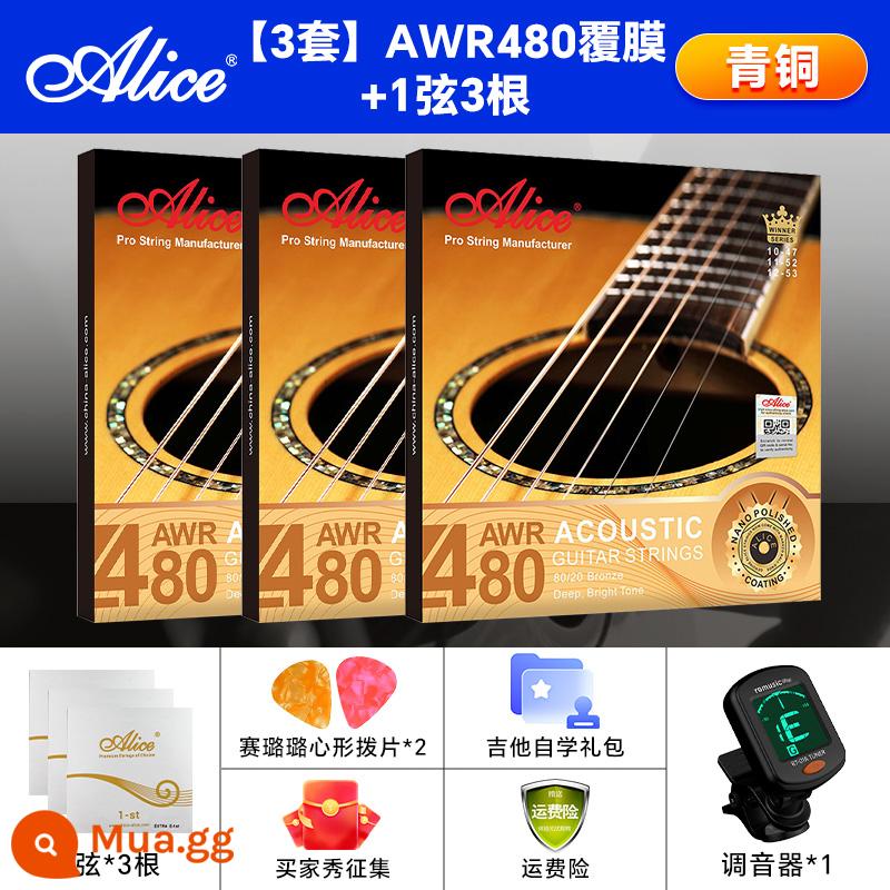 Bộ dây đàn guitar Alice 6 dây đàn guitar acoustic dân gian Bộ dây đơn A206 dây thứ hai và thứ ba - Cán màng AWR480 (11-52) ba bộ + trọn bộ quà tặng