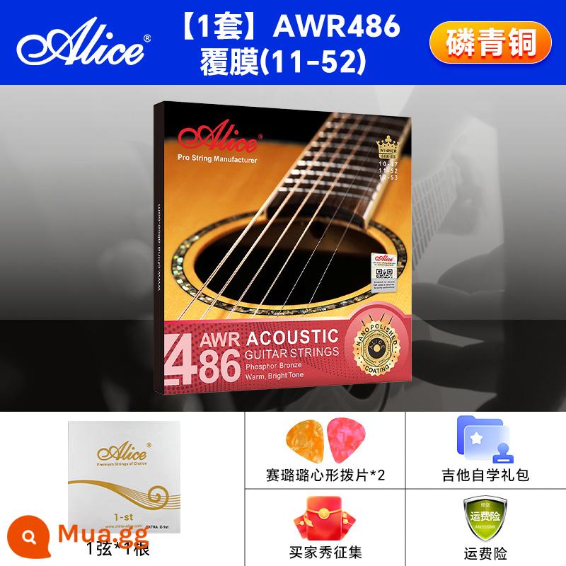 Bộ dây đàn guitar Alice 6 dây đàn guitar acoustic dân gian Bộ dây đơn A206 dây thứ hai và thứ ba - Bộ cán màng AWR486 (11-52) + trọn bộ quà tặng