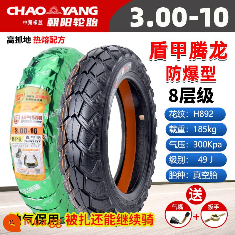 Chaoyang Tyre 3.00-10 lốp không săm xe điện 14x2.50/3.2/2.75/300-10 lốp dây thép - 3.00-10 Chaoyang 8 lớp run-flat đảm bảo lốp không săm H892 chống cháy nổ có thể lái ngay cả khi bị thủng