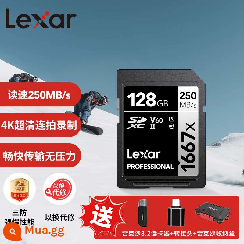 Thẻ nhớ Lexar SD 256G thẻ nhớ V60 tốc độ cao 4K HD Nikon Canon Máy ảnh Sony thẻ nhớ chuyên dụng - 1667X 128G V60 SD USH-II [đọc 250M, ghi 120M]