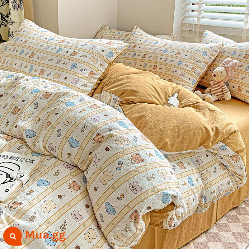 Loại A 4 bộ đồ giường siêu mềm chăn bông jacquard bốn mảnh ký túc xá sinh viên Bộ giường ba mảnh sợi bông hai lớp Xiaozhu - [Sợi hai lớp bông-thiên đường động vật loại A]