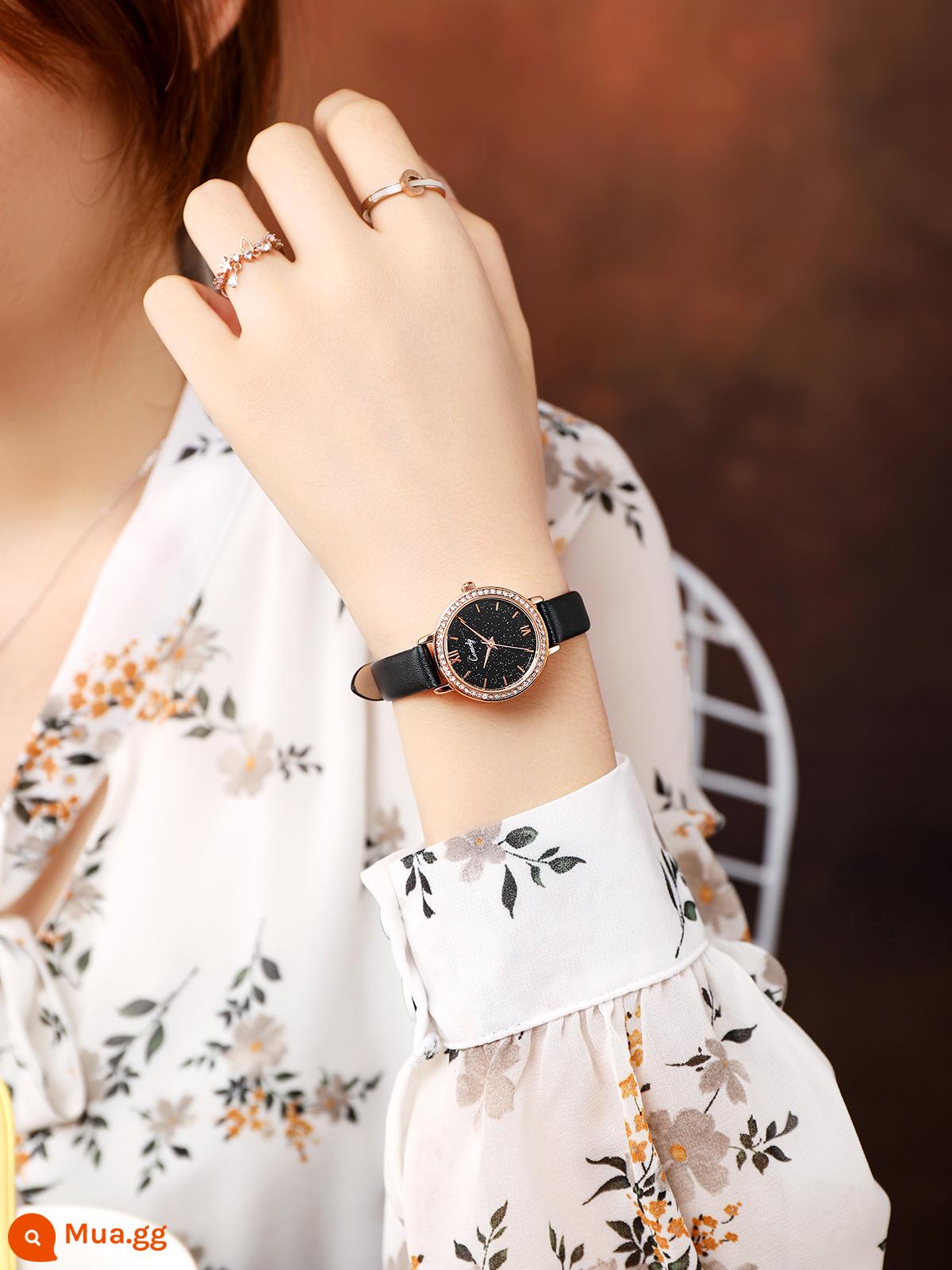 Peugeot Thương hiệu xác thực New Watch Ladies Niche Light Luxury High High Sense Simple Small Dial Waterprooter Green Watch - Model 1006B Bầu trời đầy sao Đen được ưu tiên 95%