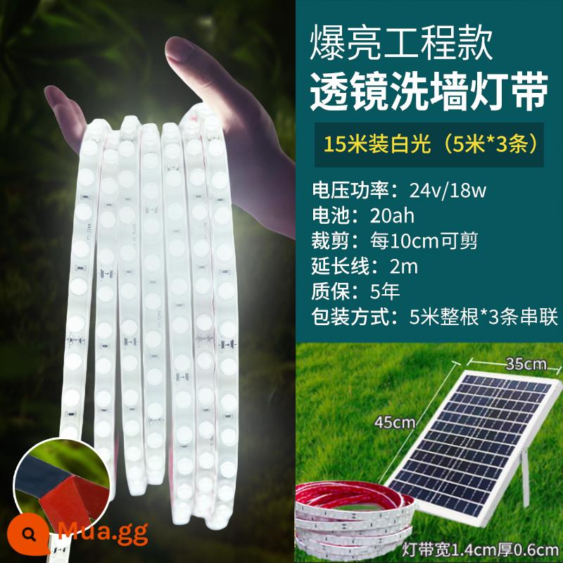 Đèn năng lượng mặt trời COB mới với đèn LED siêu sáng ngoài trời không thấm nước sân vườn biệt thự ban công ánh sáng bầu không khí - Dải đèn rửa tường ống kính nổ-Ánh sáng trắng 15 mét [5 mét 3 dải] phong cách kỹ thuật điều khiển ánh sáng thông minh