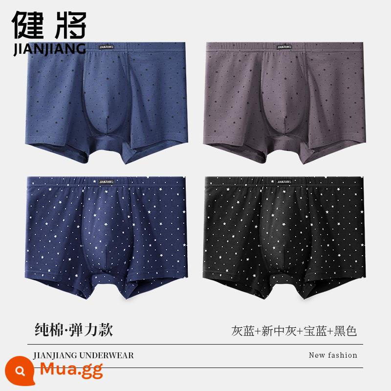 Kiến Giang Quần Lót Nam Quần Lót Boxer Nam Bé Trai Cotton Nguyên Chất Size Lớn Rời Cotton Quần Lót Boxer Nam Nam Thương Hiệu - Mẫu Starlight 95J38 (xám vừa mới + xanh sapphire + đen + xanh xám)