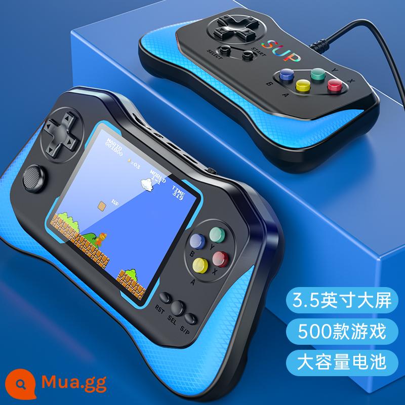 Máy chơi game rocker hoài cổ mới cổ điển cầm tay đơn và đôi cầm tay nhỏ có thể sạc lại Super Mario FC cầm tay - Mẫu đôi màu xanh thuần khiết (màn hình 3,5 inch HD 500 trò chơi)