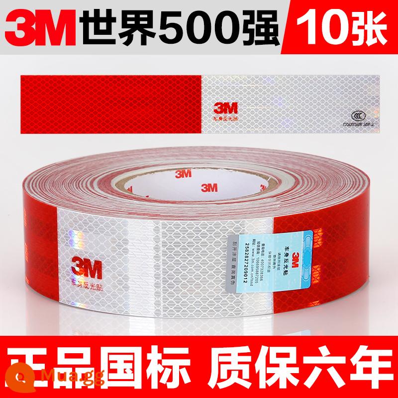 3m xe tải miếng dán phản quang dải giấy phản quang xe tải nhãn dán xe đặc biệt cơ thể bên dải phản quang kiểm tra hàng năm nhãn dán xe hơi - Hàng chuẩn quốc gia chính hãng [10 sọc đỏ trắng]