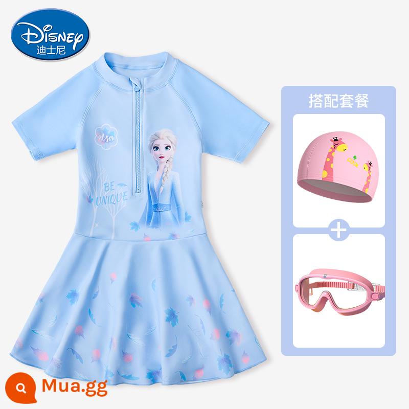 Disney Đồ Bơi Trẻ Em Bé Gái 2023 Bé Gái Mới Bơi Một Mảnh Cậu Bé Lớn Đồ Bơi Công Chúa Aisha - Xanh da trời [áo tắm + mũ bơi PU + kính bơi gọng lớn]