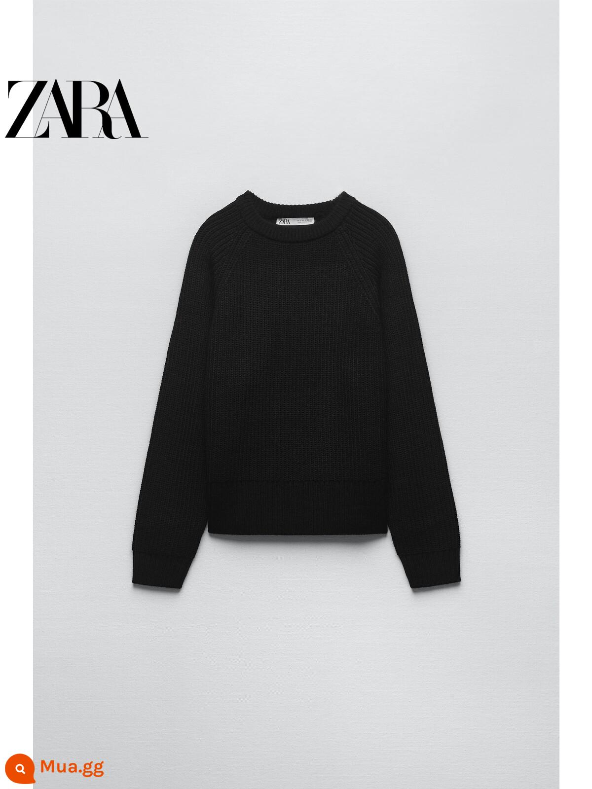 Áo len sọc cổ tròn tay dài màu đen mới của ZARA 3519104 800 - đen