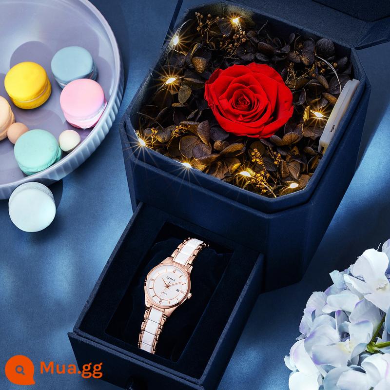 Tặng cho bạn gái vợ Quà tặng Giáng sinh Girl Birthday Girl Bạn gái thực tế cao độ của chủ nghĩa lãng mạn và thực tế - Vàng hồng: vòng đeo tay miễn phí (hộp quà màu xanh)