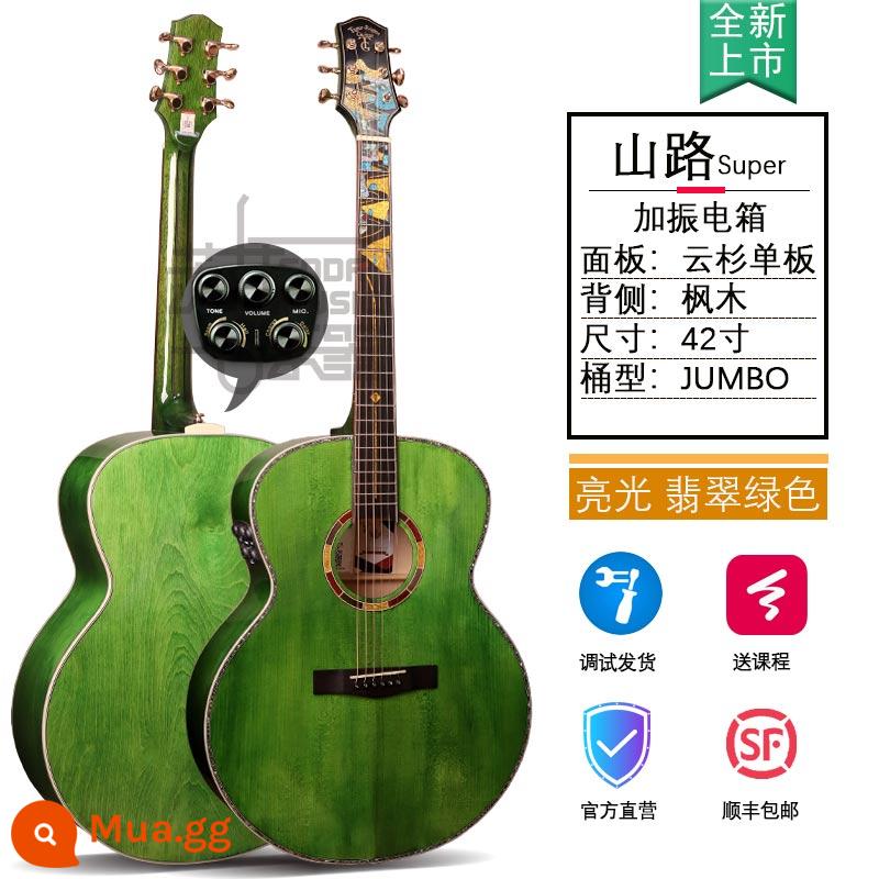 Đức Tiger Rogen đường núi dân gian đàn guitar điện hộp đàn guitar mới bắt đầu nam nữ sinh viên jita - [Sản phẩm mới 2023] Mẫu hộp điện rung ánh sáng xanh ngọc lục bảo Shanlu Super 42 inch