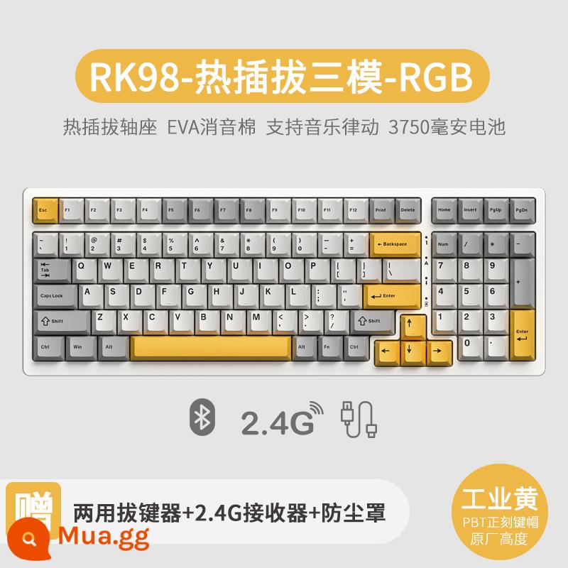 Bàn phím cơ không dây ba chế độ RK98 bluetooth 2.4g chơi game có dây thể thao điện tử RGB bộ tùy chỉnh có thể tráo đổi nóng - Ba chế độ màu vàng công nghiệp (RGB) có thể tráo đổi nóng