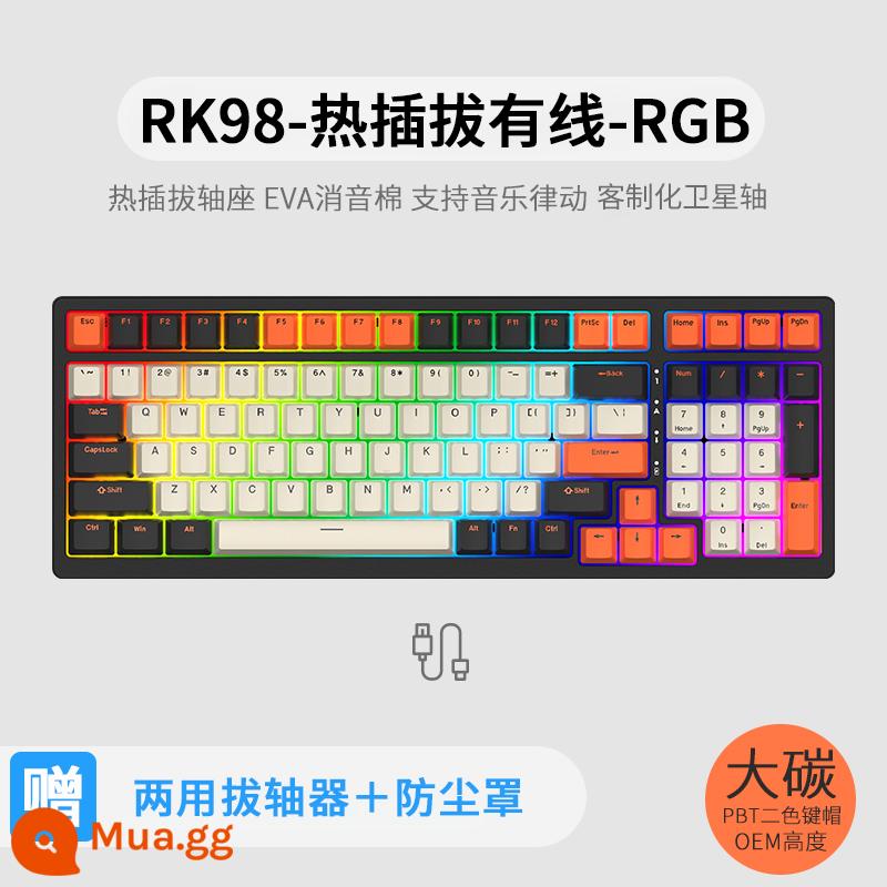 Bàn phím cơ không dây ba chế độ RK98 bluetooth 2.4g chơi game có dây thể thao điện tử RGB bộ tùy chỉnh có thể tráo đổi nóng - Big Carbon (RGB) Có dây-Hot-Swap