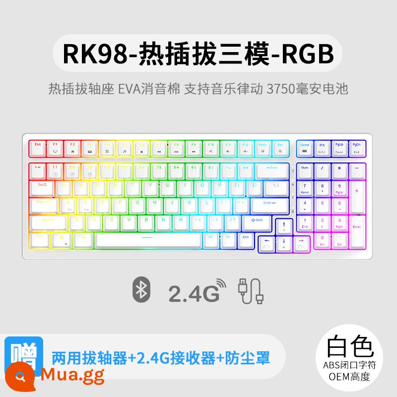 Bàn phím cơ không dây ba chế độ RK98 bluetooth 2.4g chơi game có dây thể thao điện tử RGB bộ tùy chỉnh có thể tráo đổi nóng - Ba chế độ màu trắng (RGB) có thể tráo đổi nóng