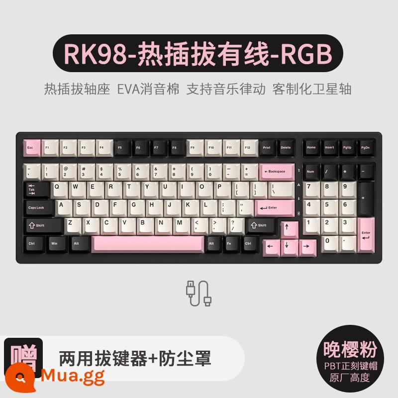 Bàn phím cơ không dây ba chế độ RK98 bluetooth 2.4g chơi game có dây thể thao điện tử RGB bộ tùy chỉnh có thể tráo đổi nóng - Trao đổi nóng có dây Wan Ying Pink (RGB)