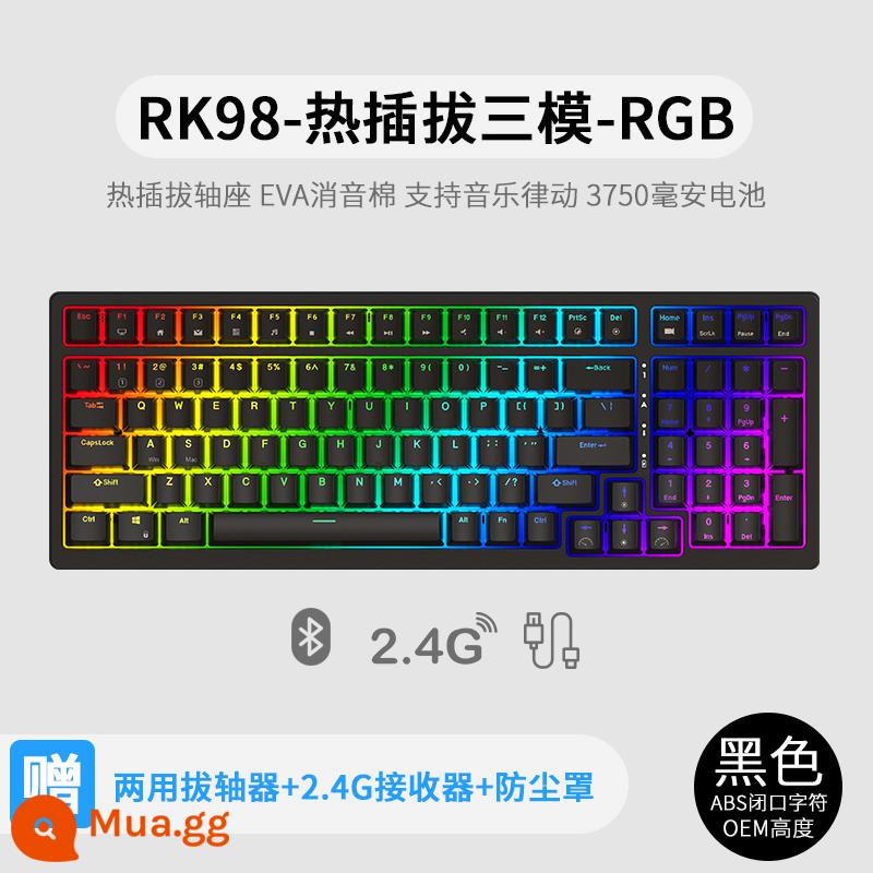 Bàn phím cơ không dây ba chế độ RK98 bluetooth 2.4g chơi game có dây thể thao điện tử RGB bộ tùy chỉnh có thể tráo đổi nóng - Ba chế độ màu đen (RGB) có thể tráo đổi nhanh