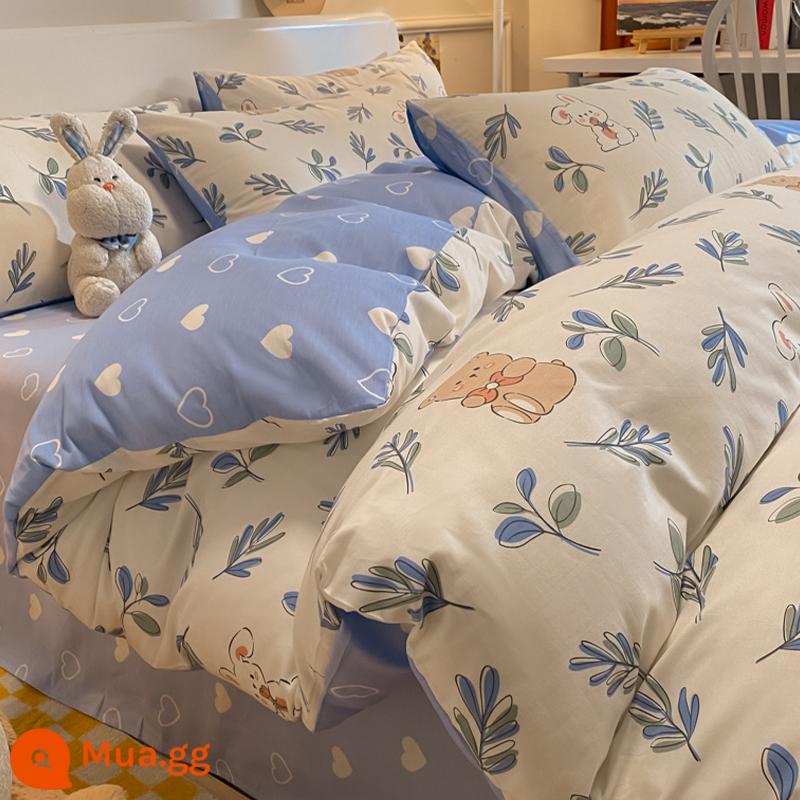 Hoạt Hình Nguyên Chất Giường Cotton 4 Bộ 100 Ga Giường Cotton Vỏ Chăn Dày Mùa Đông Ký Túc Xá Giường 3 bộ 4 - Jungle Bunny [Bông giả thân thiện với da Một hình phạt mười]