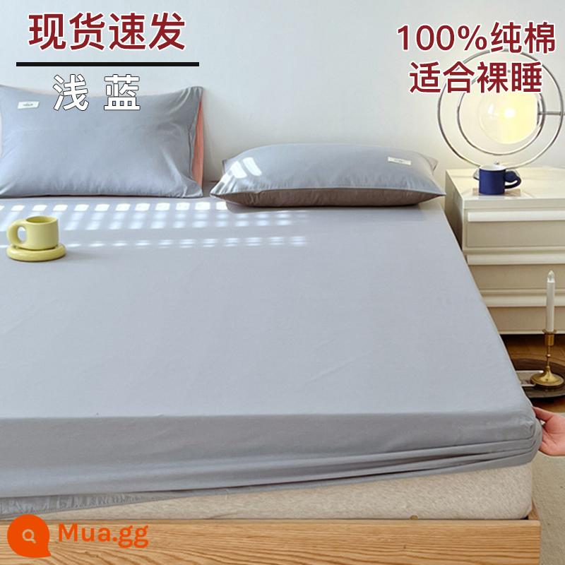 Bộ drap cotton trang bị một mảnh bộ ga trải giường mùa đông 2022 túi đựng nệm Simmons mới cotton nguyên chất ga trải giường cotton đã qua giặt sạch - xanh nhạt