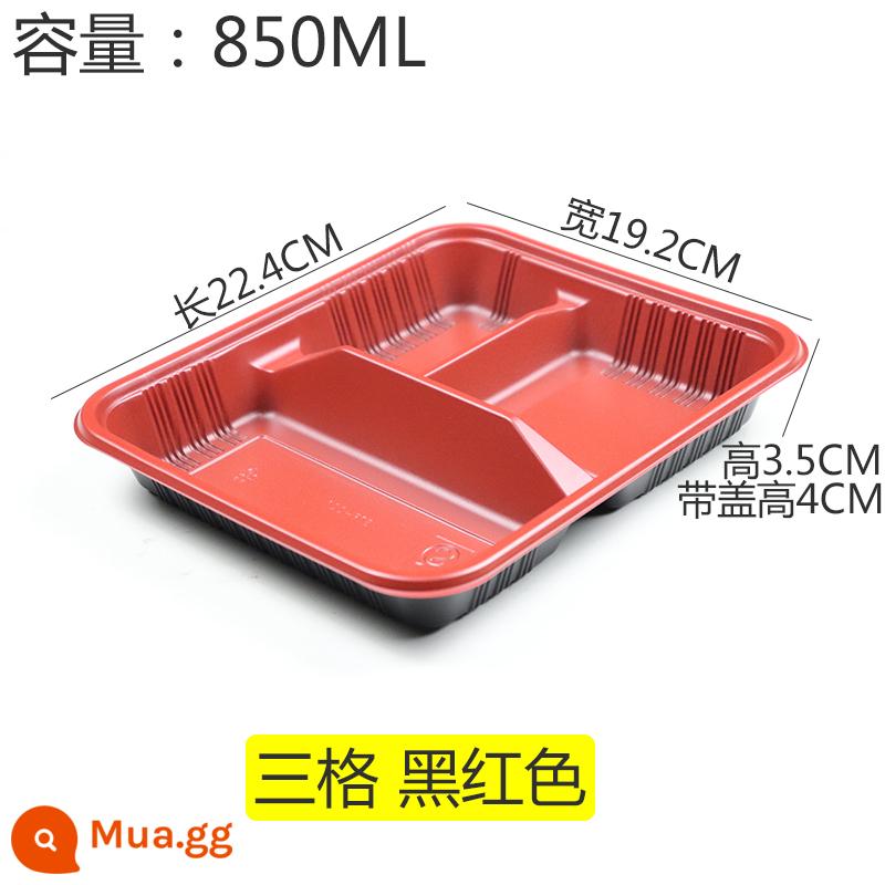 Hộp đồ ăn trưa Bữa ăn trưa, 3 -Square -Meal Hộp Hộp ăn trưa Hộp ba người - Ba ngăn nắp 4.5g, một ngàn bộ, đen đỏ