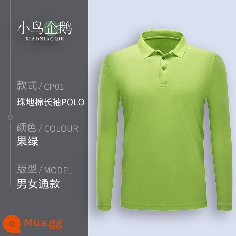 Quần áo làm việc tùy chỉnh T-shirt quần áo làm việc tùy chỉnh-thực hiện đội mùa hè cotton văn hóa quảng cáo áo POLO ngắn tay in LOGO - E dài tay màu xanh trái cây