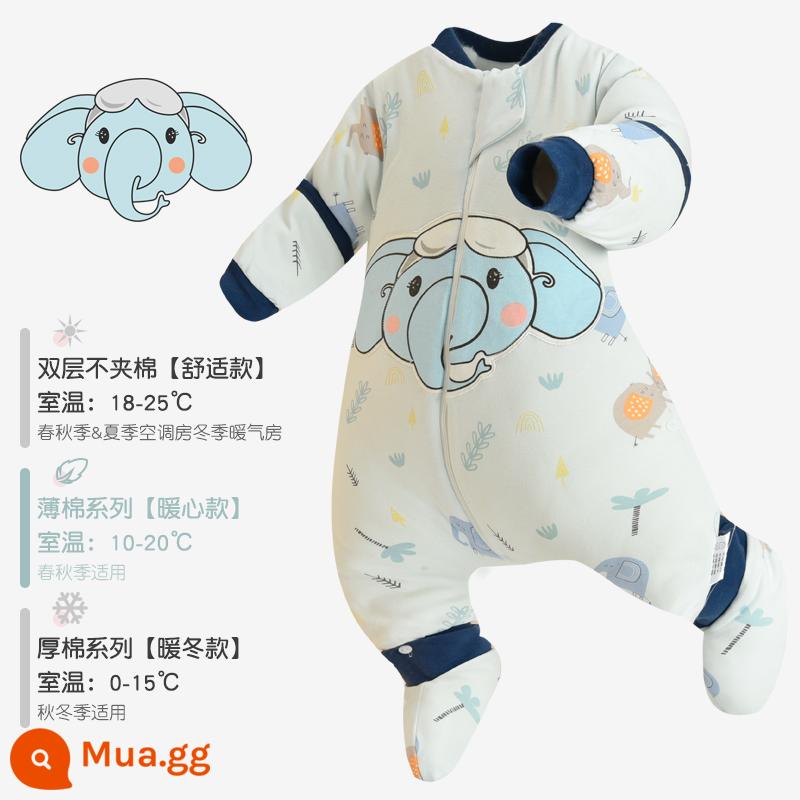 Túi ngủ của bé Mùa xuân và Bông mùa thu, đá chống lại trẻ em, Cổ vật, Chân cotton Big Kids Cotton bị ức chế, Mùa thu và mùa đông dày bốn mùa - Kuba Little Elephant [cotton mỏng kháng khuẩn và kháng khuẩn phong cách xuân thu]