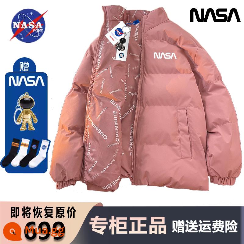 NASA đồng thương hiệu hợp thời trang thương hiệu áo khoác nam có thể đảo ngược của phụ nữ áo khoác mùa đông mới quần áo cotton dày xu hướng kích thước lớn - Hồng