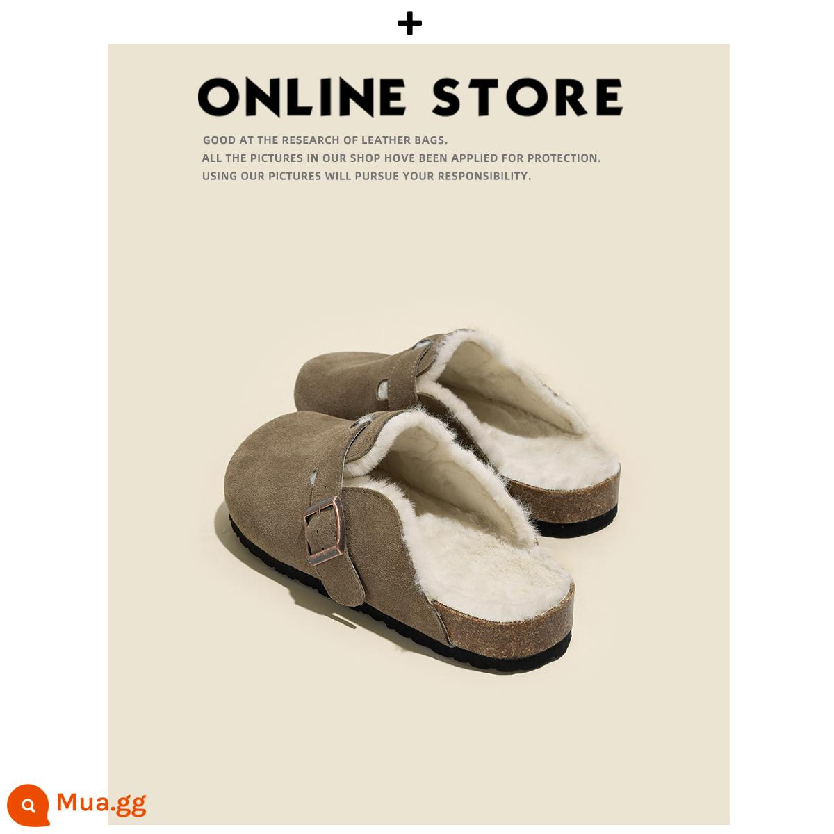 [Cửa hàng giày Fuer] Giày Birkenstock da thật dành cho nữ, dép đi trong nhà đế dày đi câu cá, Sanxi cùng kiểu Giày Baotou Birkenstock - Kaki đậm và nhạt cộng với nhung