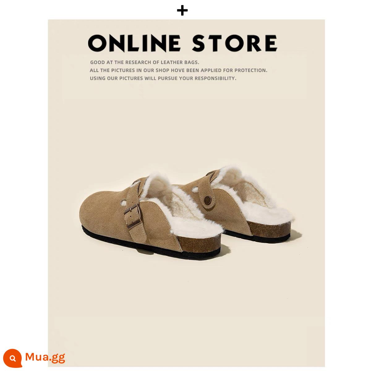 [Cửa hàng giày Fuer] Giày Birkenstock da thật dành cho nữ, dép đi trong nhà đế dày đi câu cá, Sanxi cùng kiểu Giày Baotou Birkenstock - Kaki nhẹ cộng với nhung