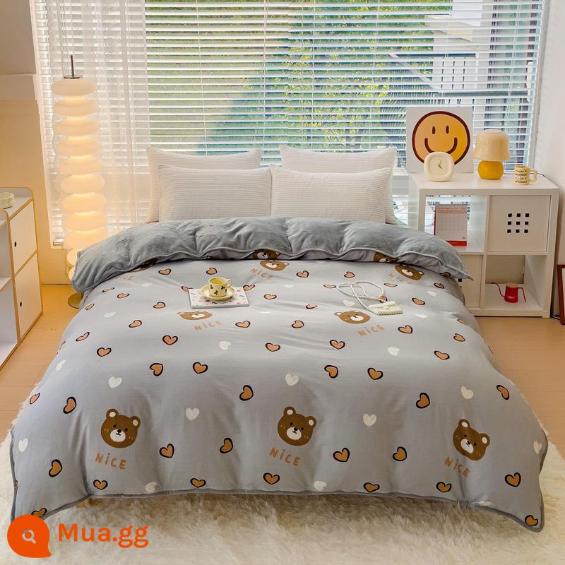 Nhung san hô dày vỏ chăn đơn mảnh mùa đông flannel vỏ chăn ab bề mặt mùa đông cotton nguyên chất cộng với nhung nhung một mặt có thể được tùy chỉnh - gấu domi