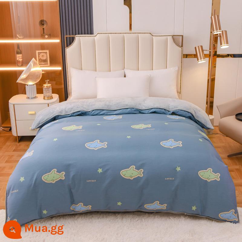 Nhung san hô dày vỏ chăn đơn mảnh mùa đông flannel vỏ chăn ab bề mặt mùa đông cotton nguyên chất cộng với nhung nhung một mặt có thể được tùy chỉnh - ngôi sao đại dương xanh