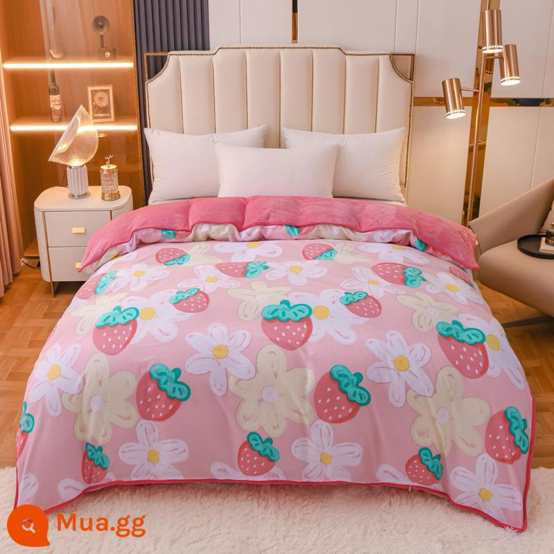 Nhung san hô dày vỏ chăn đơn mảnh mùa đông flannel vỏ chăn ab bề mặt mùa đông cotton nguyên chất cộng với nhung nhung một mặt có thể được tùy chỉnh - Mùa hoa dâu đỏ hồng