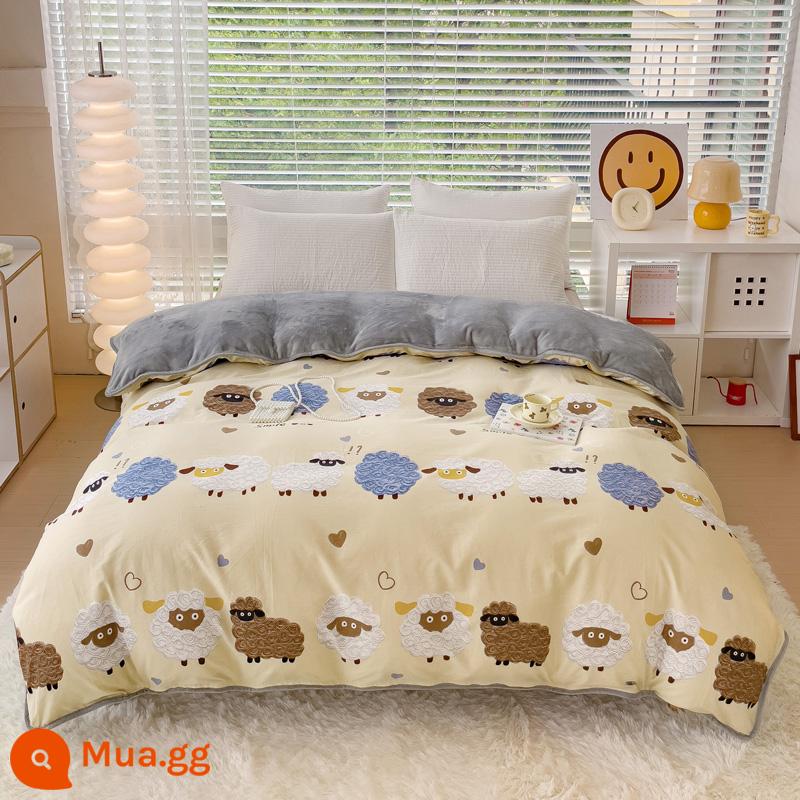 Nhung san hô dày vỏ chăn đơn mảnh mùa đông flannel vỏ chăn ab bề mặt mùa đông cotton nguyên chất cộng với nhung nhung một mặt có thể được tùy chỉnh - Màu sen vui tươi