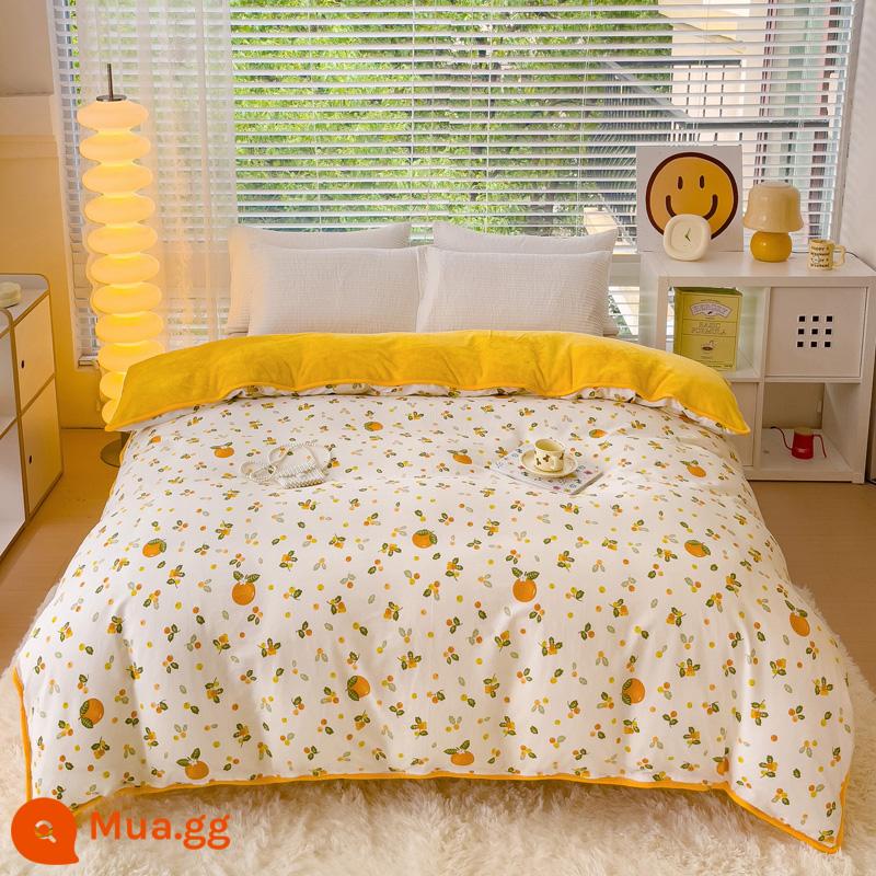 Nhung san hô dày vỏ chăn đơn mảnh mùa đông flannel vỏ chăn ab bề mặt mùa đông cotton nguyên chất cộng với nhung nhung một mặt có thể được tùy chỉnh - cam đường vàng gừng