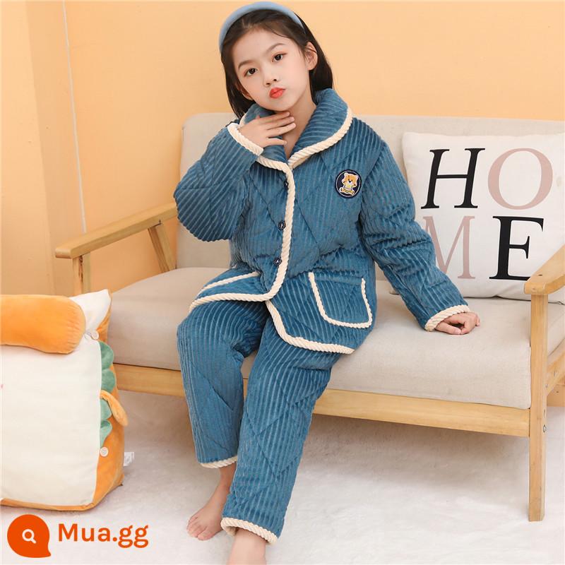 Bộ Đồ Ngủ Bé Gái Mùa Đông Pha Lê Nhung Bé Trai Bé Gái Bé Trai Bé Gái Homewear Flannel Áo Khoác Có Đệm Dày - Áo chần bông dày 3 lớp màu xanh da trời dành cho nữ