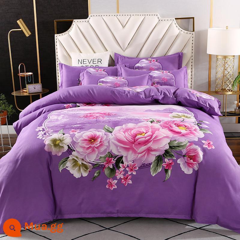 Cotton Nguyên Chất 4 Bộ 100 Cotton Chăn Ga Gối Chần Gòn 1.8M Đôi Vỏ Chăn Giường 4 Bộ Thu Đông - Màu kaki đậm