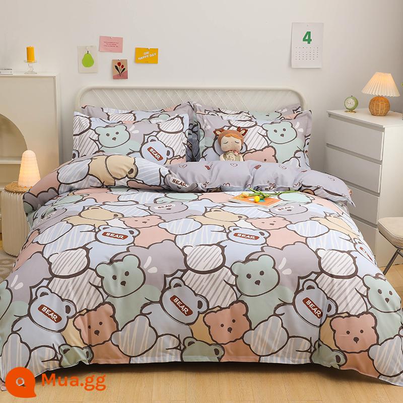 Cotton Nguyên Chất 4 Bộ 100 Cotton Chăn Ga Gối Chần Gòn 1.8M Đôi Vỏ Chăn Giường 4 Bộ Thu Đông - gấu may mắn màu