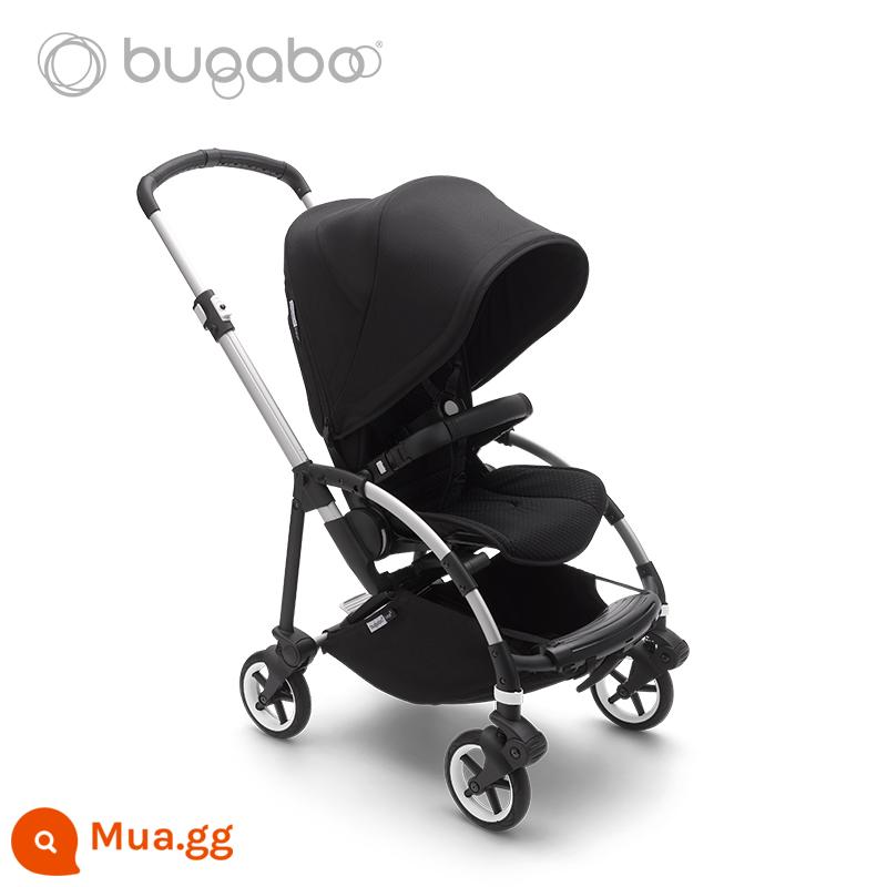 Xe đẩy em bé BUGABOO BEE6 có thể ngồi, nằm nhẹ, có thể gập 2 chiều, chống sốc - Mái che màu đen thanh lịch và ghế màu đen với khung bạc