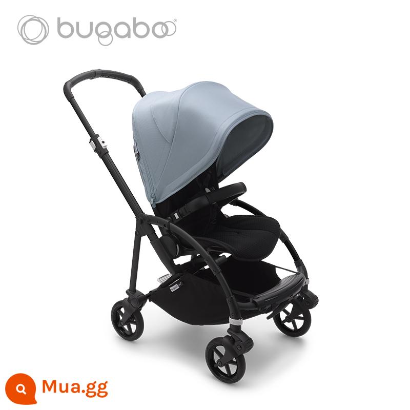 Xe đẩy em bé BUGABOO BEE6 có thể ngồi, nằm nhẹ, có thể gập 2 chiều, chống sốc - Mái hiên màu xanh sương mù khung đen Ghế đen