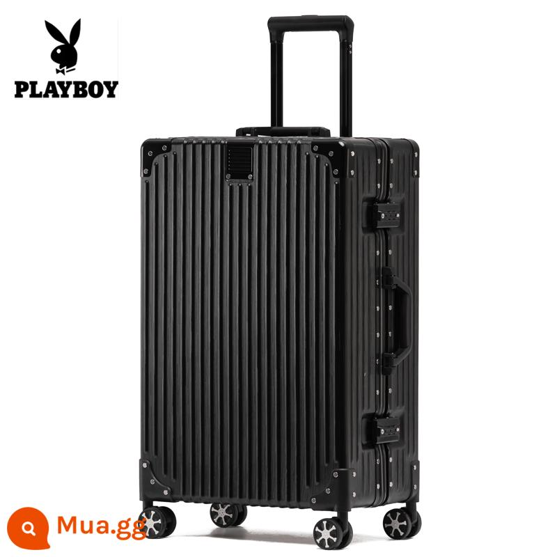 Vali xe đẩy Playboy khung nhôm chắc chắn bền bỉ Vali nữ 24 bánh đa năng Vali nam 20 inch - Mẫu chống trầy xước góc phải--màu đen