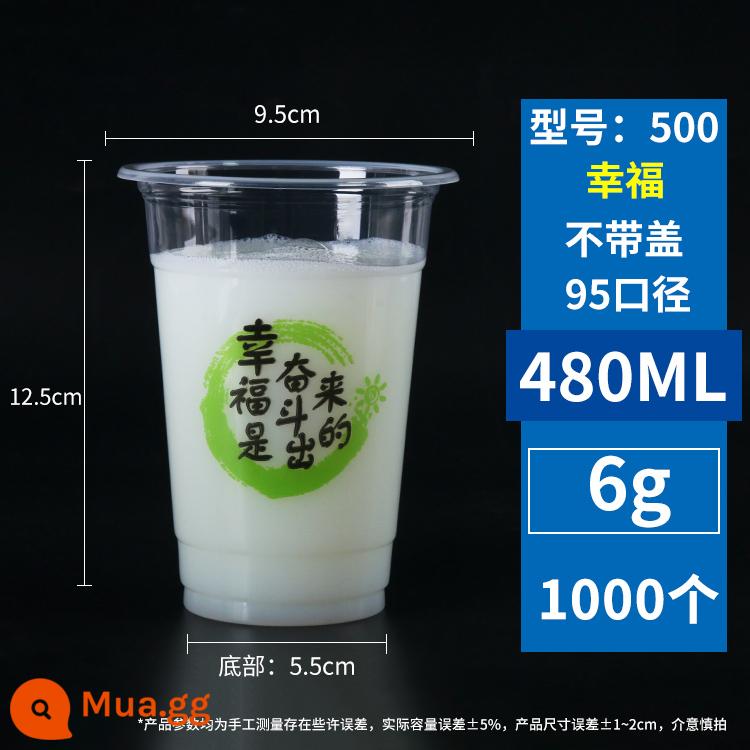 95 ly trà sữa dùng một lần thương mại 400 cốc nhựa 700ml cốc uống nước trái cây có nắp cốc sữa đậu nành - 500B-Hạnh Phúc 1000 miếng