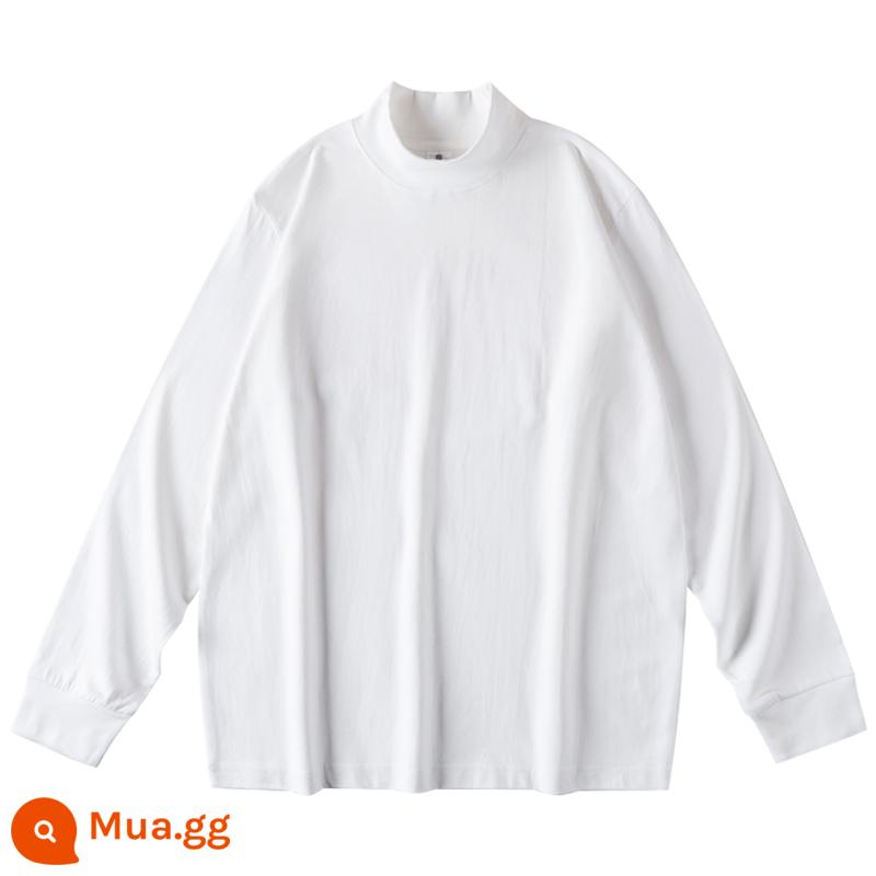 Bốn tùy chọn màu!Semi -semi -t -sleeved T -Shirt Pure Pure Cotton Loose Autumn và Winter Solid Color Inside Áo khoác hoang dã - Trắng