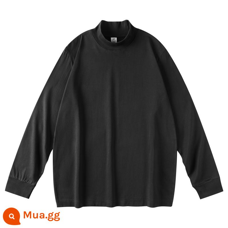 Bốn tùy chọn màu!Semi -semi -t -sleeved T -Shirt Pure Pure Cotton Loose Autumn và Winter Solid Color Inside Áo khoác hoang dã - đen