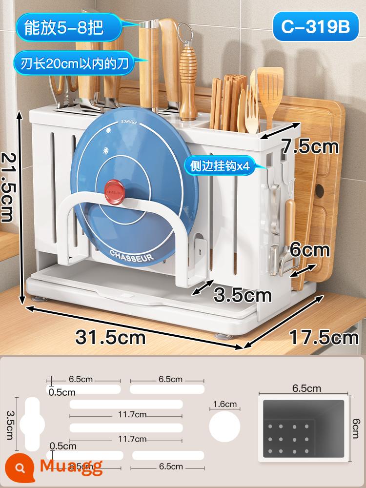 Giá đỡ dao kệ nhà bếp dao nhà bếp ban nồi nắp một đa chức năng quầy đũa lồng kệ lưu trữ dao - [Trắng ngà] Giá đỡ dao thùng đũa đơn-Loại Mesa