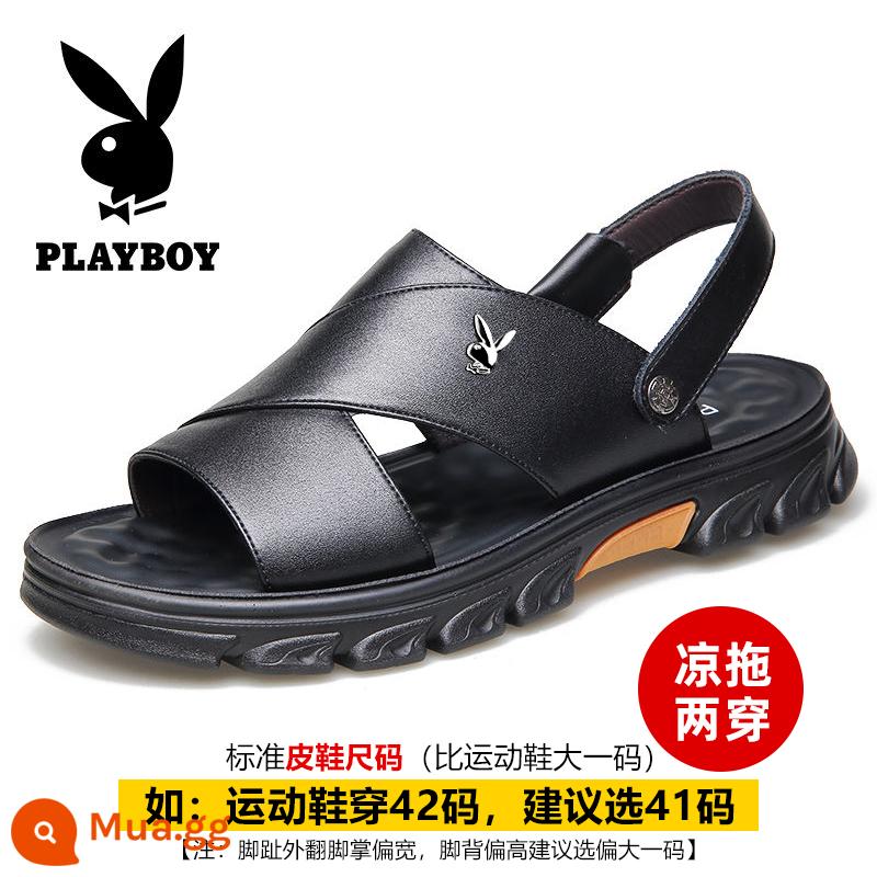 Giày Sandal Playboy 2023 Mùa Hè Mới Thoáng Khí Da Đế Mềm Lái Xe Giày Đi Biển Cổ Chống Trơn Trượt Dép Nam - 7533 màu đen