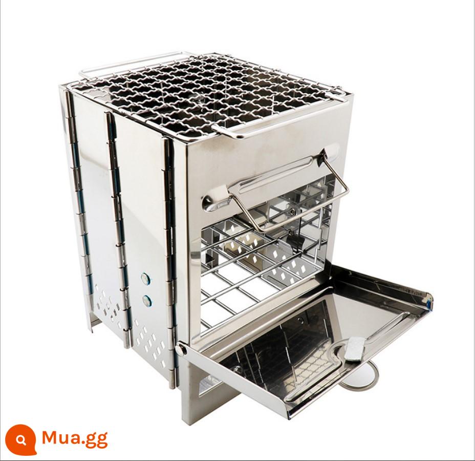 Cắm Trại Ngoài Trời Củi Bếp Di Động Inox Nướng Nướng Nhà Mini Gấp Bếp Lĩnh Vực Bếp Gỗ - 14x14x21CM 14*14*21CM