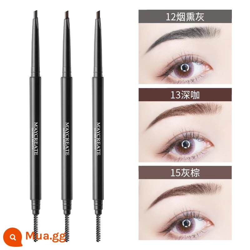 3pcs|Athletic Chuangyan Eyebrow Pencil Không thấm nước và mồ hôi cho nữ - Kiểu dáng rất tinh tế (12 xám khói + 13 cà phê đậm + 15 nâu xám)